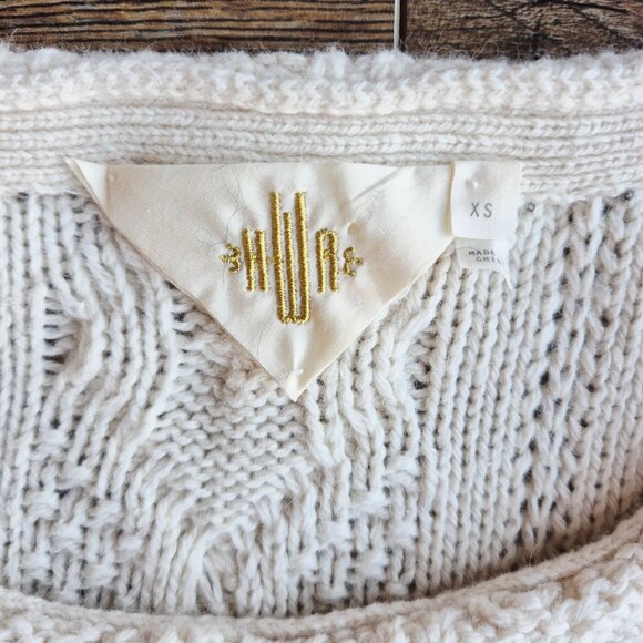 HWR by Anthropologie Looped Epaulet Cable Knit Short Sleeve Sweater Cream - Picture 7 of 12